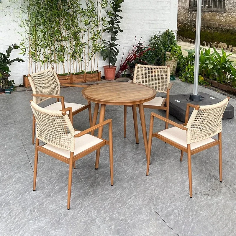 

High end wood grain countertop table and chair set outdoor casual courtyard table and chair combination