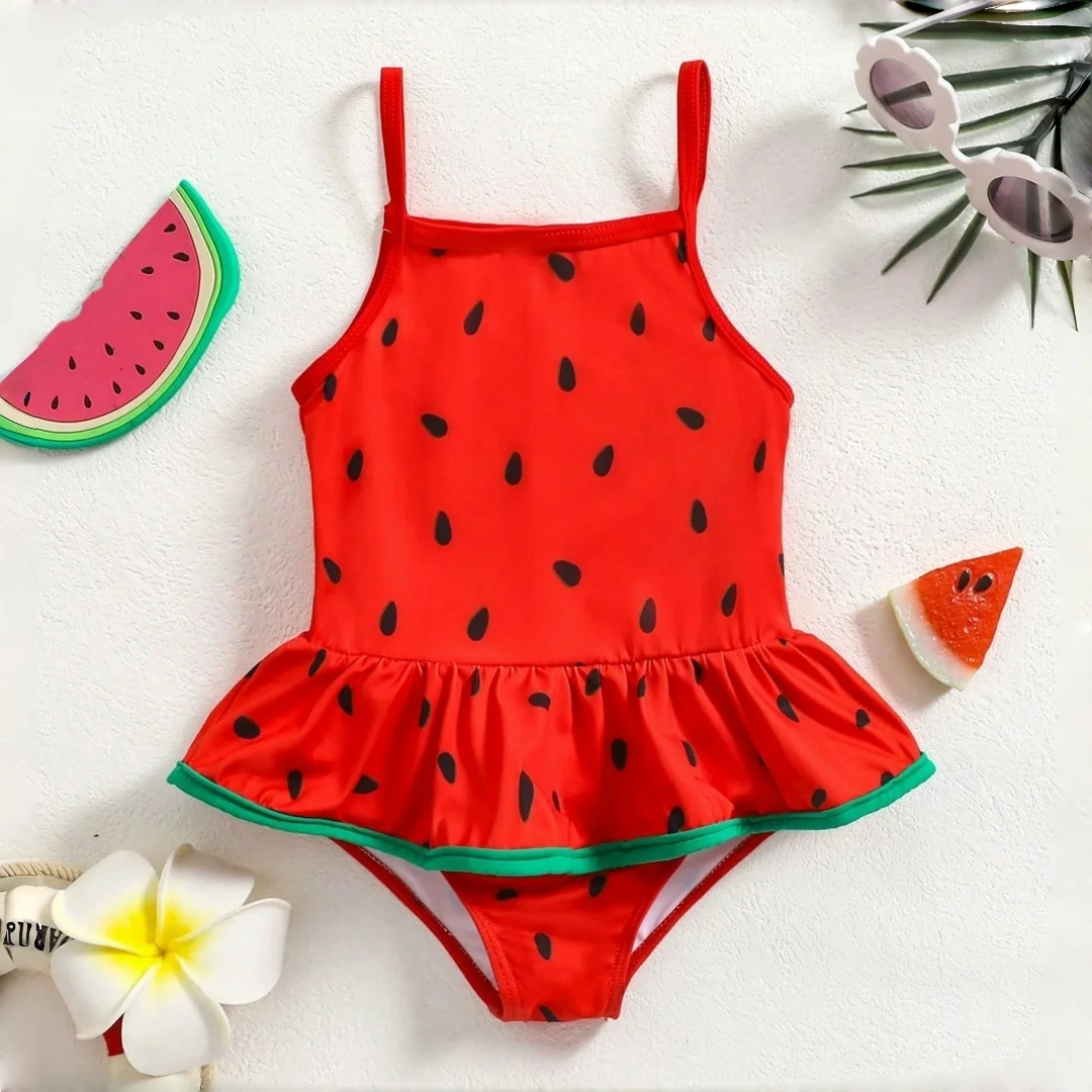 2026 Kids Girls' One-Piece Swimsuit Cute Strawberry Pattern Quick- High Elasticity Swimwear Bathing Suit For Baby Girls 4Y To 7Y