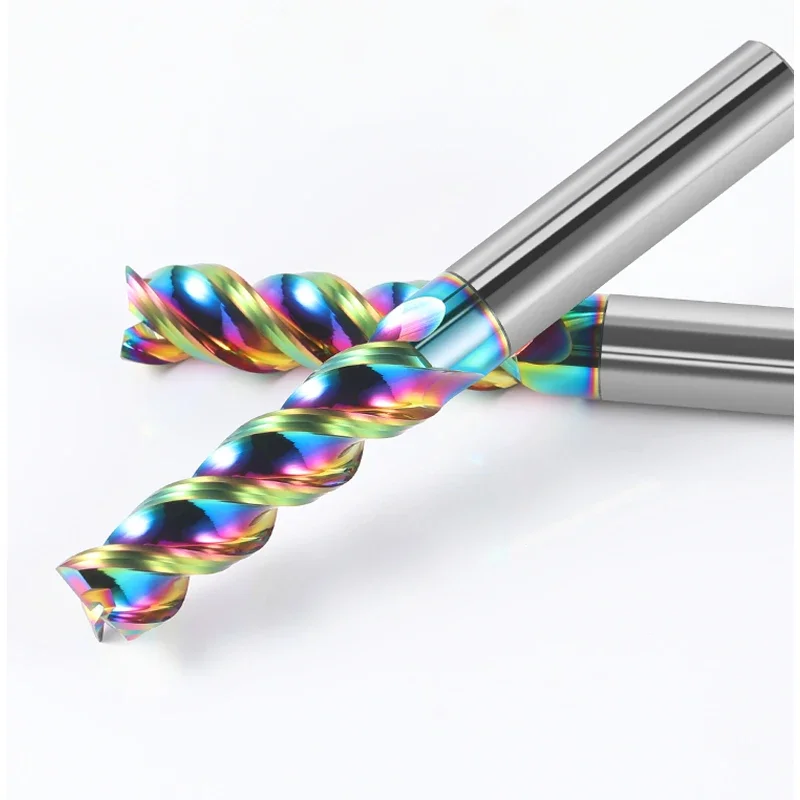 HRC65 Milling Cutter Bits DLC Coating Colorful High Efficiency CNC Multicolour U-Type Flute for Aluminum End Mill Endmills Tungs