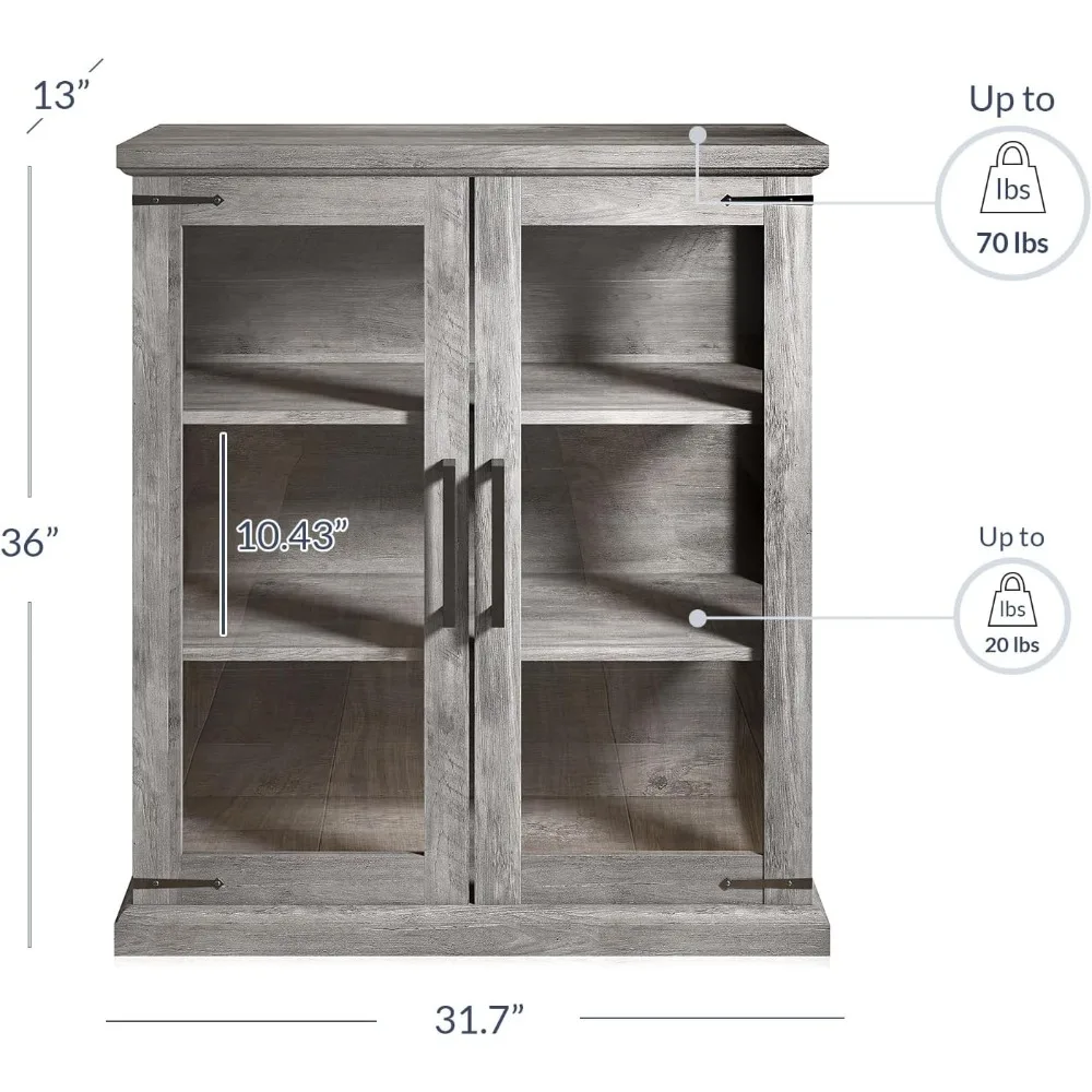 Storage Shelves Doors Glass Display Pantry Organizer 3Tiers Curio Hutch Cabinet for Entryway Living Room Hallway Kitchen-Ashford