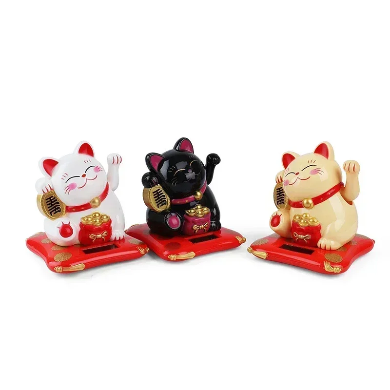 1szt Holiday Seasonal Decor 2.5 Japanese Solar Wave Hand Lucky Cat Car Decorations New Year Figurines Miniatures Hanging