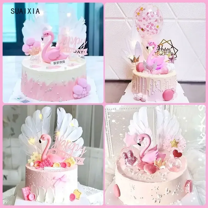 Flamingo Cake Decoration Acrylic Cake Topper Birthday Party Decoration Wedding Dessert Mother's Day Gift Hawaii Party Decor