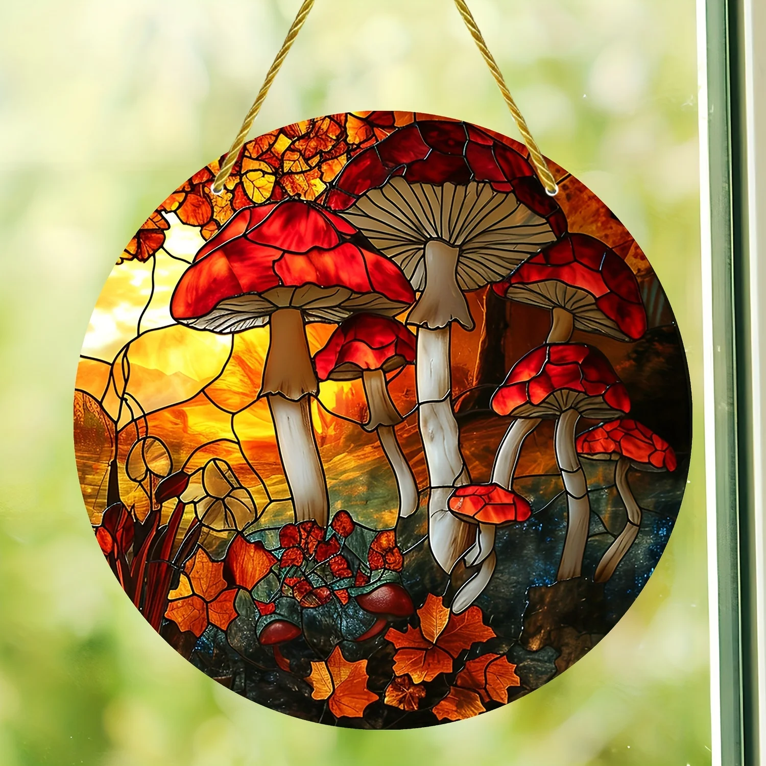 Fantasy Mushroom Vintage Stained Window Hanging Art,Sun Catcher, Sunshade, Mushroom Lover Sign,Garden,House,Home,Door Welcome