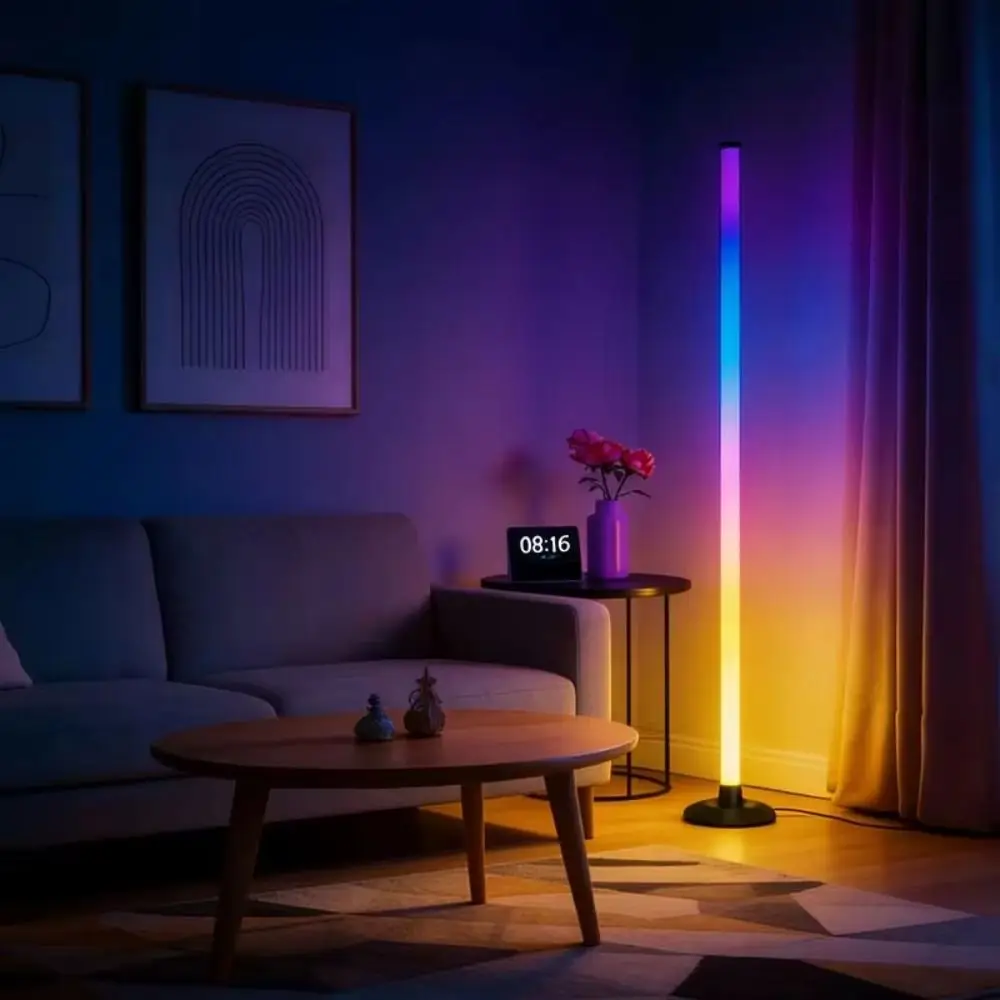 Remote Control Smart LED Floor Lamp Music Sync Dual Control Modes Corner Lighting APP Control Slim Vertical Structure