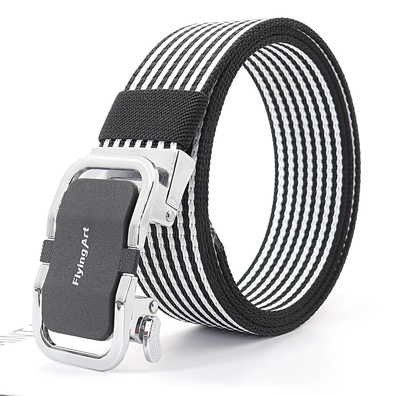 

FlyingArt outdoor Tactical men's Nylon thick canvas belt youth Korean casual toothless Quick Release Jeans automatic Buckle Belt