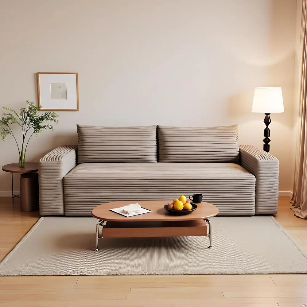 

Компактный вельветовый диван-софа для небольших помещений: простой в сборке, без необходимости монтажа, для гостиной и спальни, цвет кэмел.