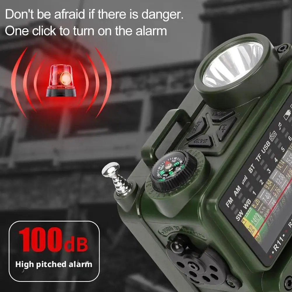 راديو الطوارئ بالطاقة الشمسية كرنك اليد - متعدد الموجات، بلوتوث، التخييم في الهواء الطلق، الاستعداد للزلازل