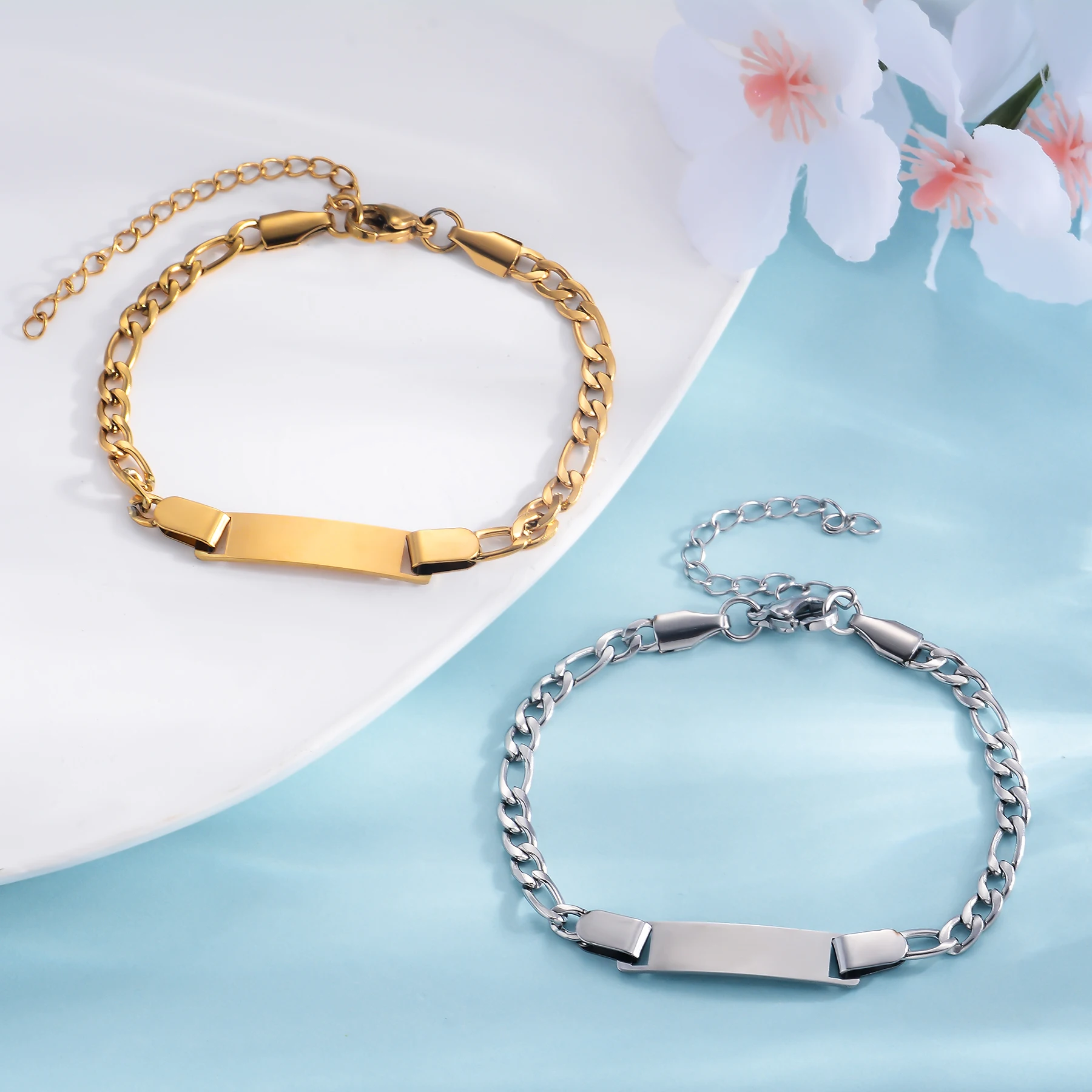 Personalized Custom Baby Name ID Plate Bracelet Stainless Steel Kids Adjustable Bracelets for Baby Girls Women Best Gifts