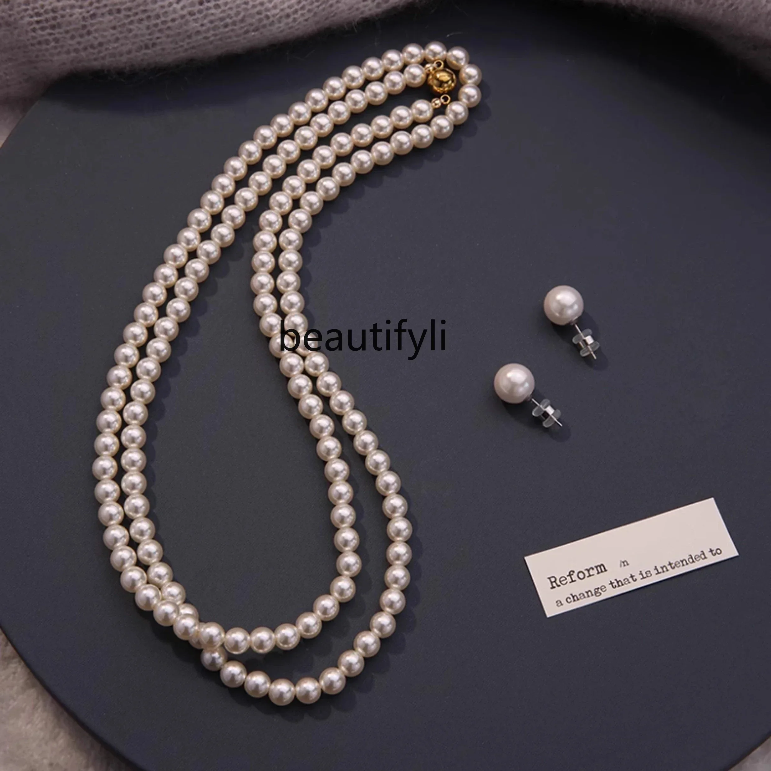 

French pearl necklace can be stacked with long niche design sweater chain, new spring and summer versatile neck chain