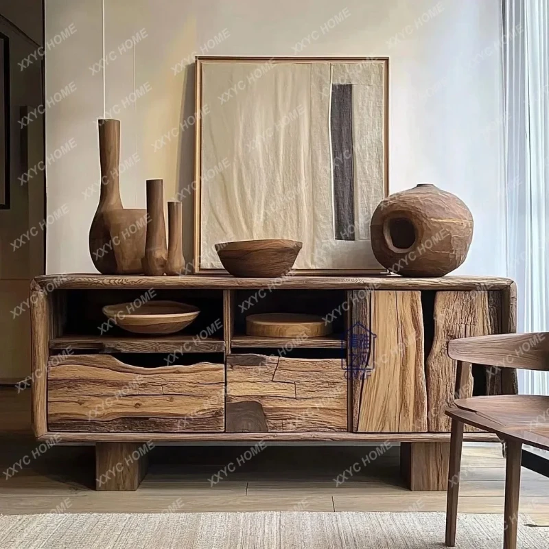X-S  Solid wood dining side cabinet, sense of relaxation, sense of old atmosphere, entrance storage, tea set cabinet HG