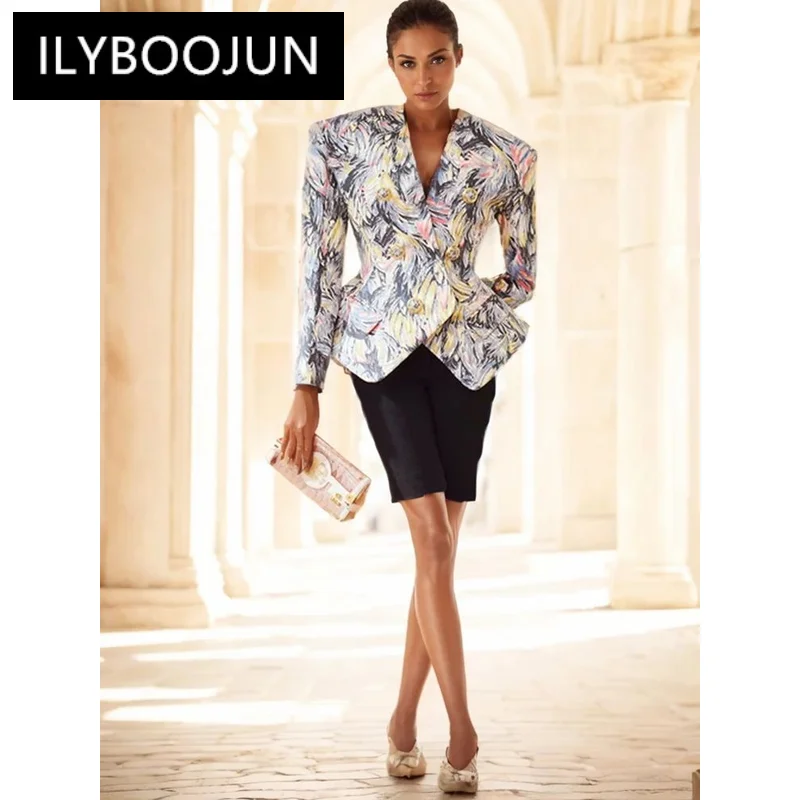 

High Quality New Printed Jacket For Women 2024 Designer Gorgeous Feather Collarless Blazer Outfit Coat