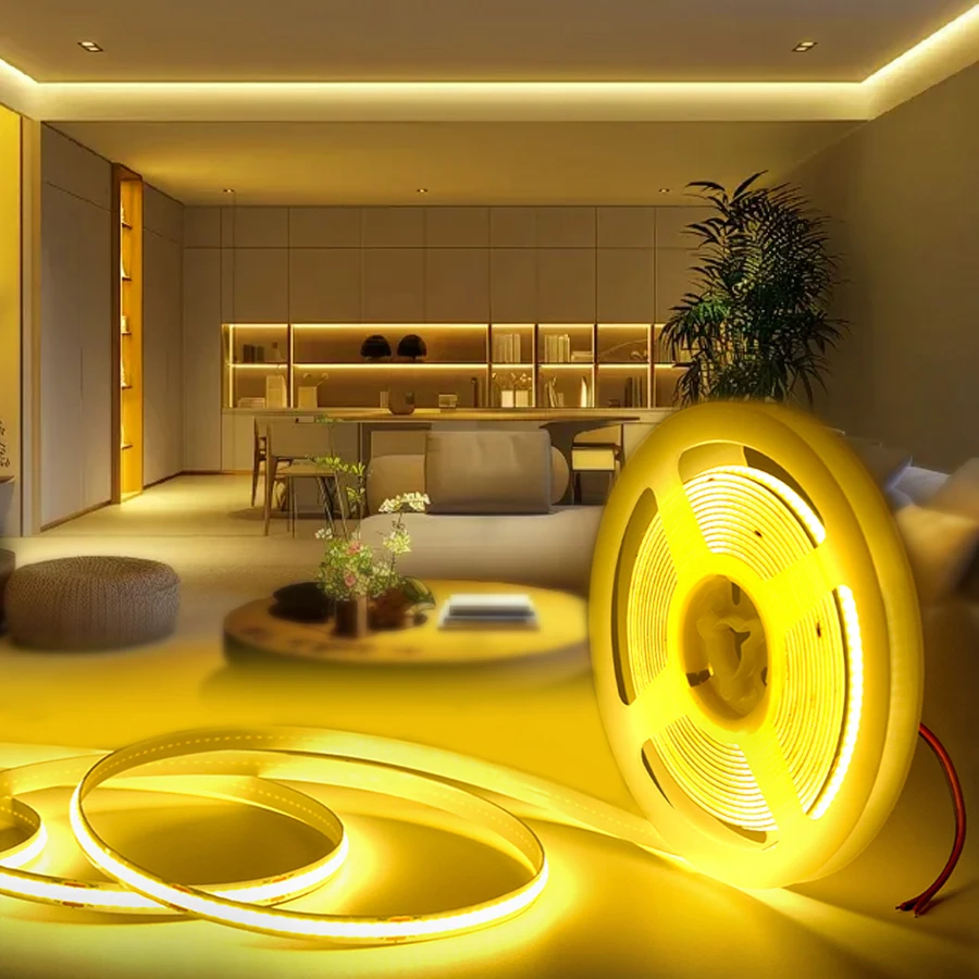 COB LED Strip Lights para decoração do quarto, alta densidade, fita de diodo flexível, escada, 3000-6500K, 12V, 24V, 1m, 2m, 3m, 5m, 10m