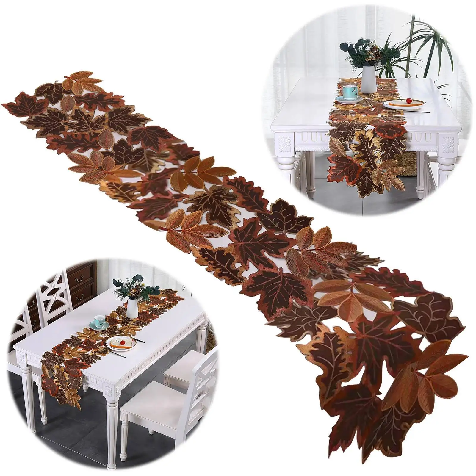 

1 Pc Leaf Runner Embroidered Maple Leaves Table Mats For Fall Autumn Harvest Thanksgiving Decor