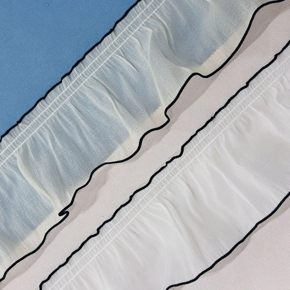 1 Yard Simple Versatile Chiffon Lace Trim French Ruffled Hem Curtain Pleated Ruffle Decorative Accessory for Sewing DIY Home Dec