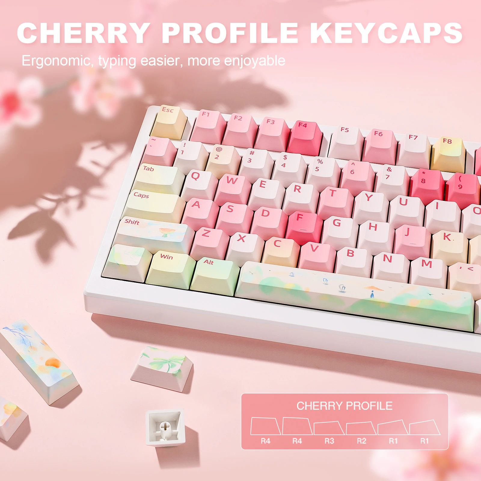 Imagem -05 - Yunzii-spring Garden Keycaps Pbt Dye-sublimation Custom Keycap Conjunto para Gateron mx Teclado Mecânico Gaming 142 Teclas
