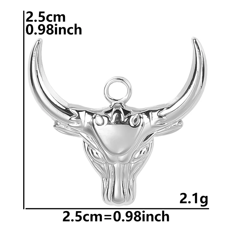 6pcs Stainless Steel Hip Hop Punk Bull Head Charms For Jewelry Making Ox Animal Pendant Necklace DIY Handmade Craft Accessories