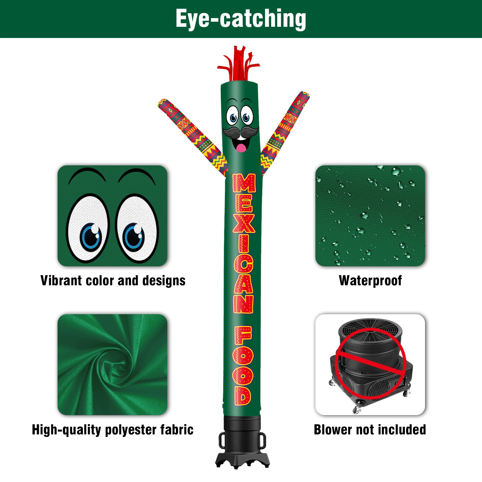 공기 주입식 멕시코 음식 춤추는 가이, 야외 장식 광고, 송풍기 미포함, 6 피트, 10 피트, 15 피트, 20 피트