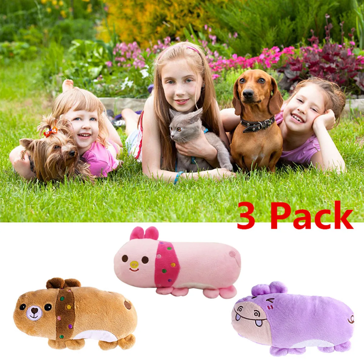 3Pcs Squeaky Dog Chew Animal Sound Set Hippo Bear Pig Puppy Interactive Training for Small Dogs Dog Training Toys