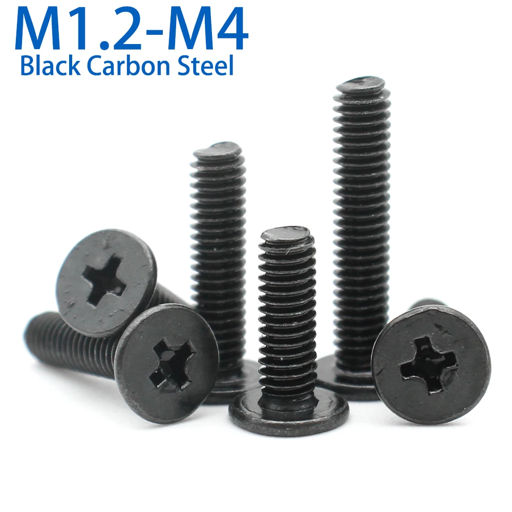 50pcs M1.2 M1.4 M1.6 M2 M2.5 M3 M4 Carbon Steel Cross Phillips Ultra Thin Flat Head Screw Bolt for Laptop Computer Glasses Phone