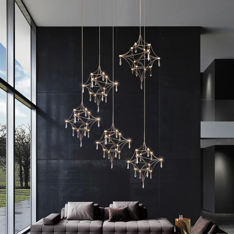 Imagem -03 - Stainless Steel Crystal Chandelier For Staircase Teto Pendant Staircase Lighting Long Indoor Lighting Postmodern Duplex Villa