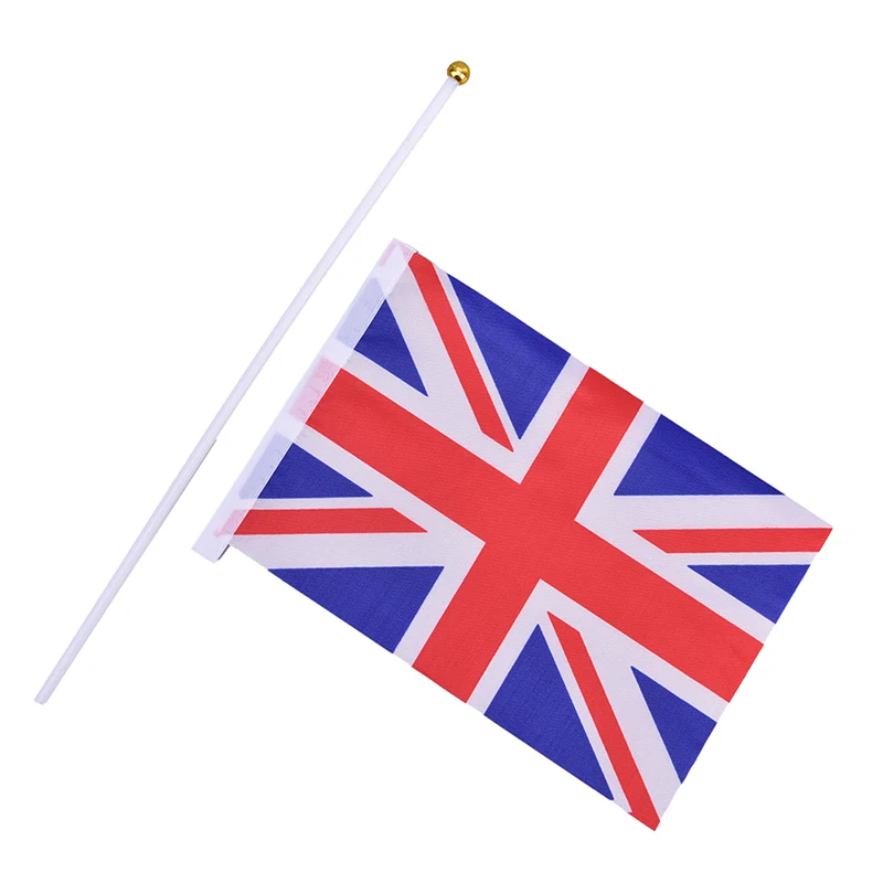 10Pcs 21*14cm England National Flag UK Flying Flag Britain United Kingdom Banner With Plastic Flagpoles Hand Waving Flags