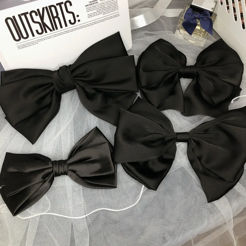 New Fashion Premium Black Satin Barrettes Bow Hair Clip Temperament Hair bow Ribbon Ponytail Clip For Women Top Hair accessories