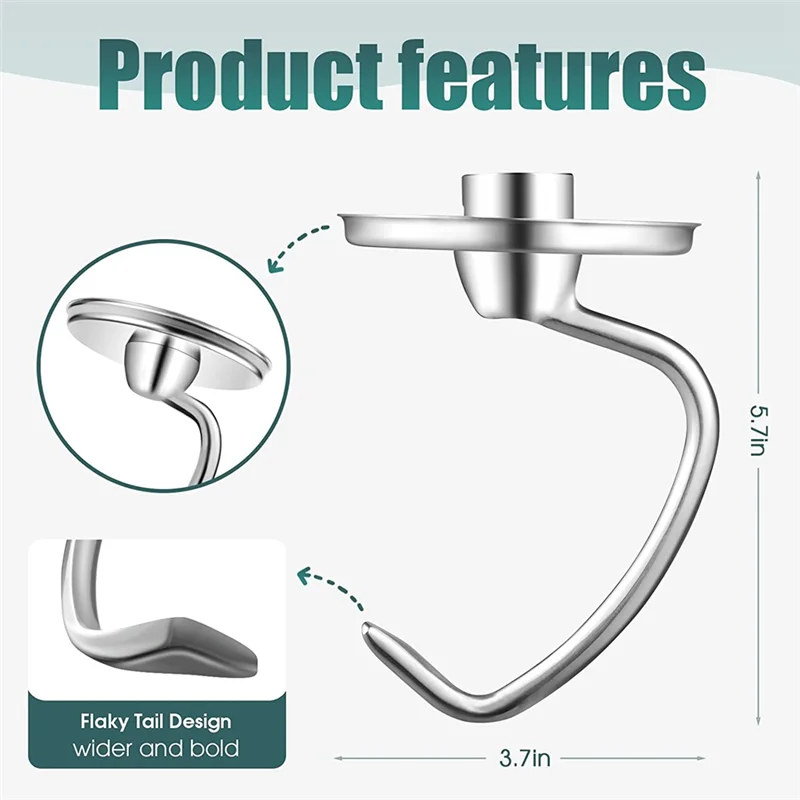 Stainless Steel K45DH Dough Hook Attachment for KitchenAid 4.5-5Q Ttilt-Head Mixer Parts Accessorie