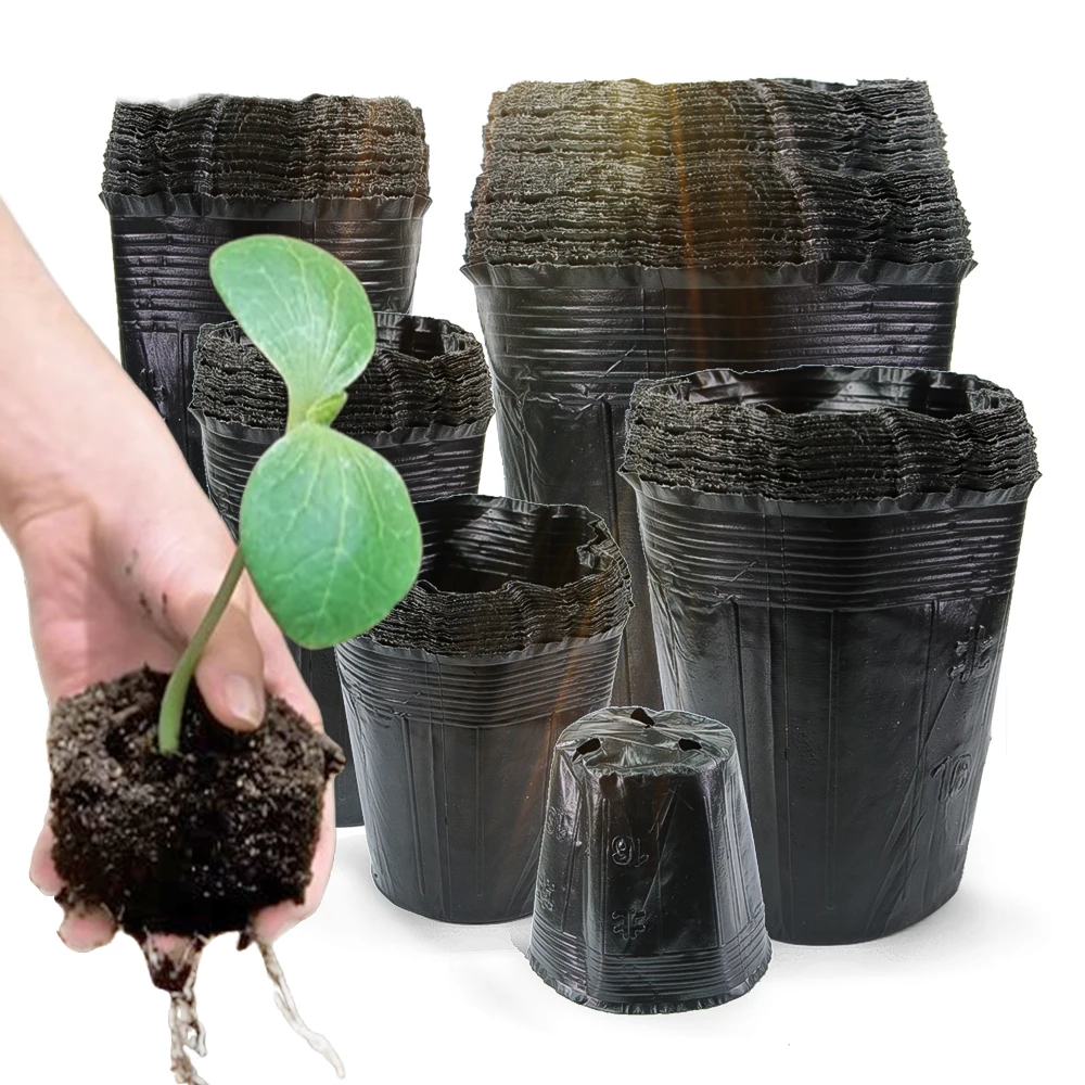 50pcs Garden Black Soft Plastic Seedling Bag Plant Nursery Pots Thickened Seed Starting Pot Flower Vegetable Independent Box
