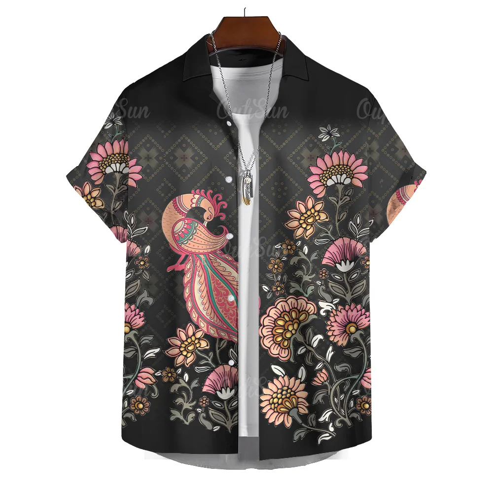 Hawaiian Shirt For Men Floral Short Sleeved Men\'s Casual Top Clothing Blouse Oversized Streetwear