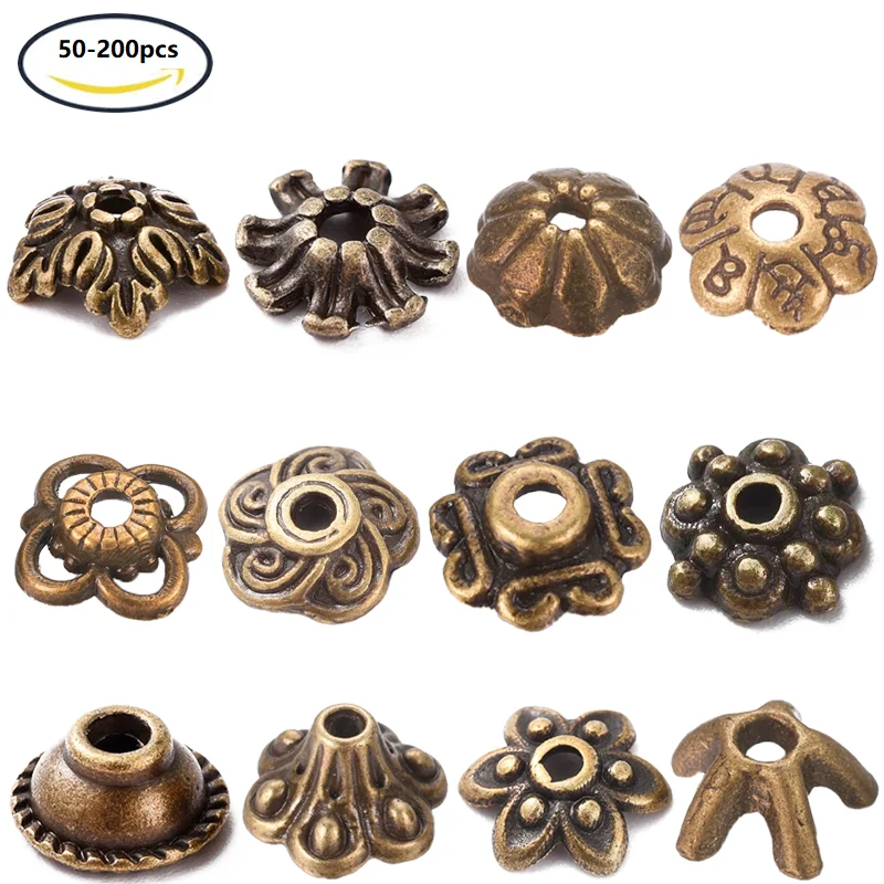 NBEADS 50-200PCS Okrągłe koraliki w stylu tybetańskim Bez kadmu, bez niklu i ołowiu do przekładek Pasują do bransoletek z biżuterią DIY
