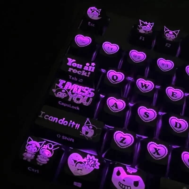 

Kawaii Sanrio Kuromi Keycaps 108 Keys Cherry Profile PBT Side Engraved Translucent RGB for MX Switch Gaming Mechanical Keyboards