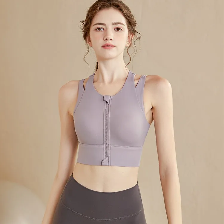

Women's Double Shoulder Straps Sports Bra Front Zipper Shock-Proof High-Intensity Fitness Vest Anti-Sagging Running Bra