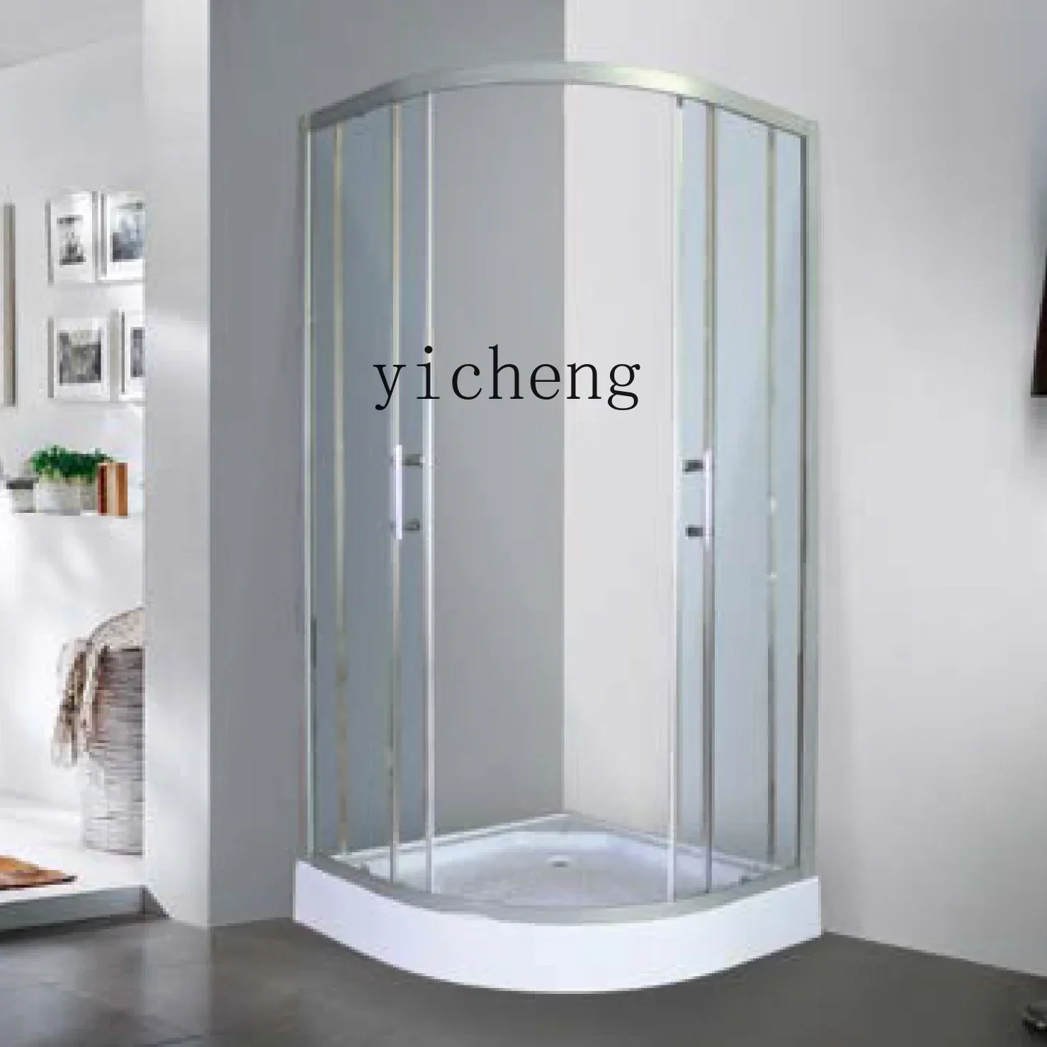

W29-shower room toilet bath room bathroom partition glass door arc fan with bottom basin