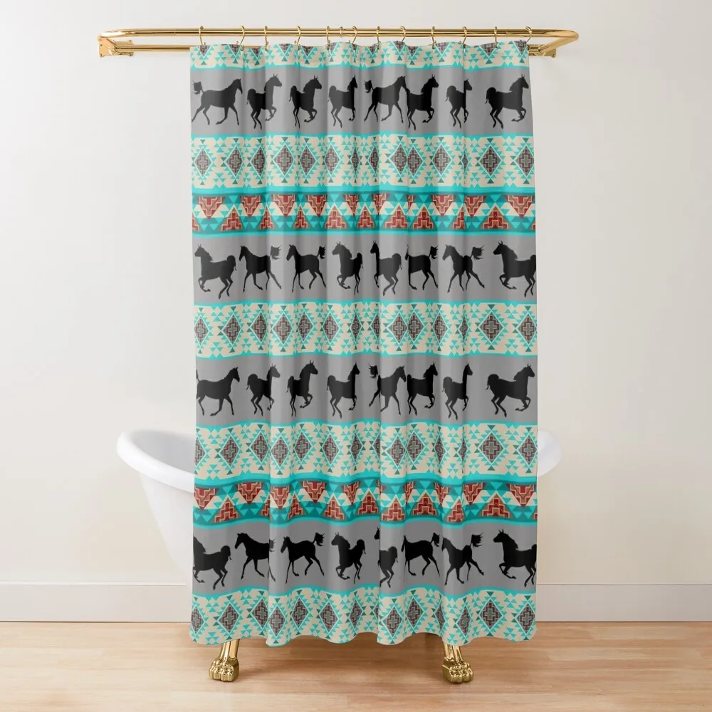 

Blue Tribal Horse Pattern Shower Curtain Shower Set For Bathroom In The Bathroom Cover Curtain
