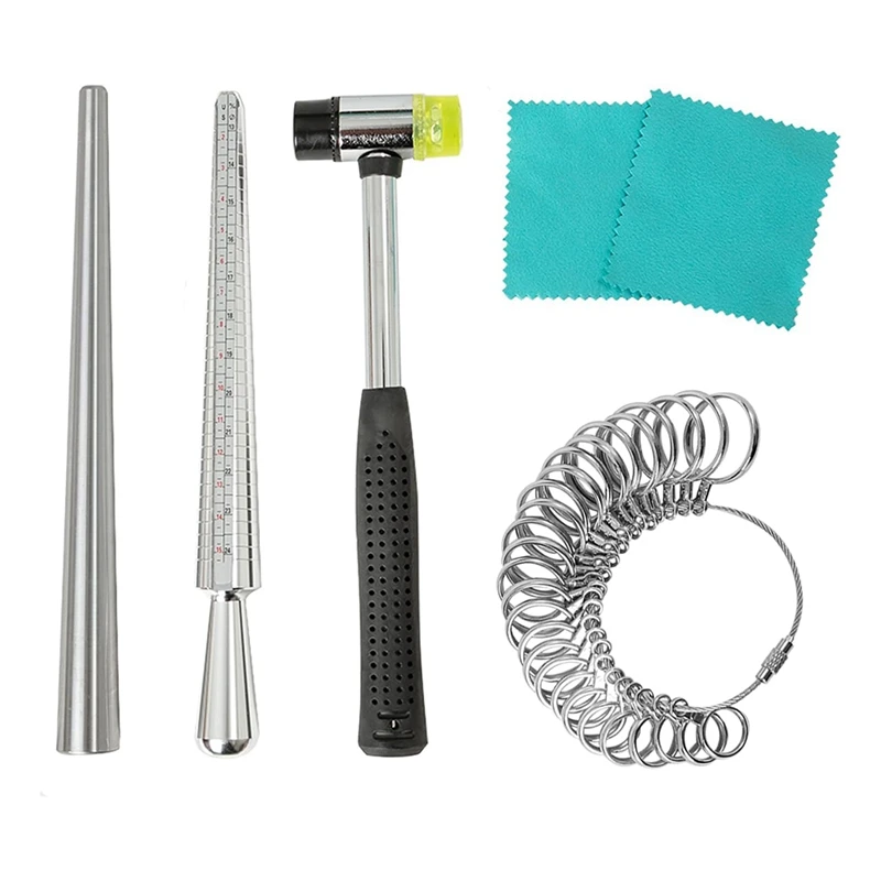 

Ring Sizer Measuring Tool Ring Mandrel Steel Ring Measurer And Ring Sizer Rubber Jeweler's Mallet Hammer, Finger Stick