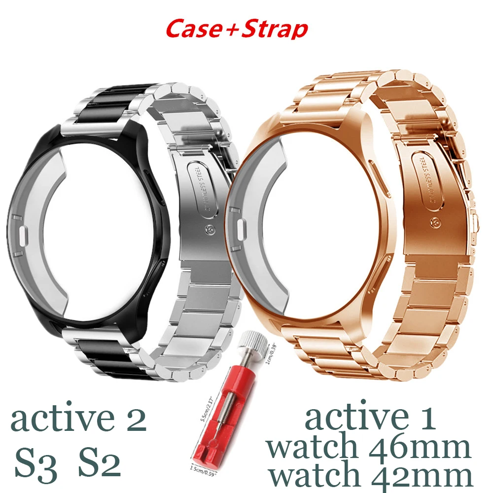 Case+Strap For Galaxy watch 46mm 42mm active 2 44mm 40mm samsung Gear S3 Frontier 20mm/22mm watch band Stainless Steel TPU case