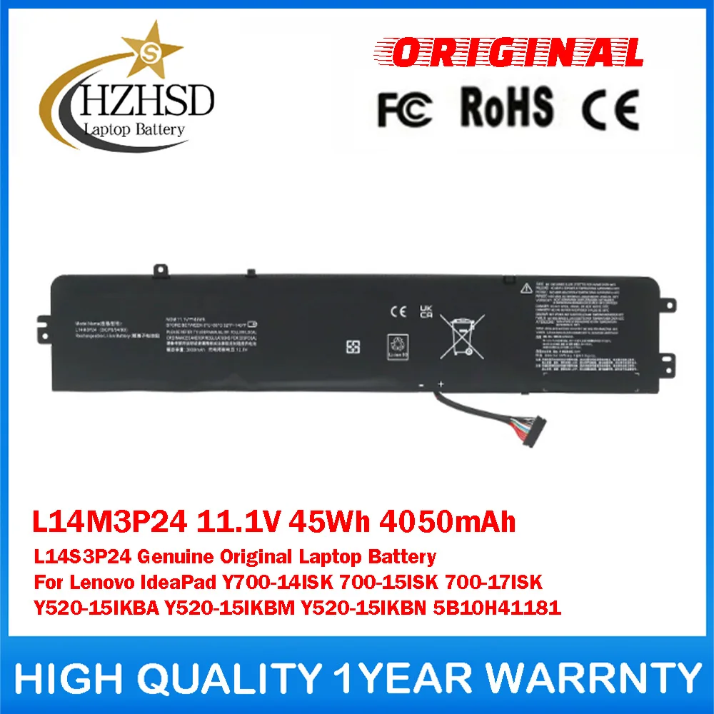 

L14M3P24 11.1V 45Wh 4050mAh L14S3P24 Genuine Original Laptop Battery For Lenovo IdeaPad Y700-14ISK 700-15ISK/-17ISK Y520-15IKBA