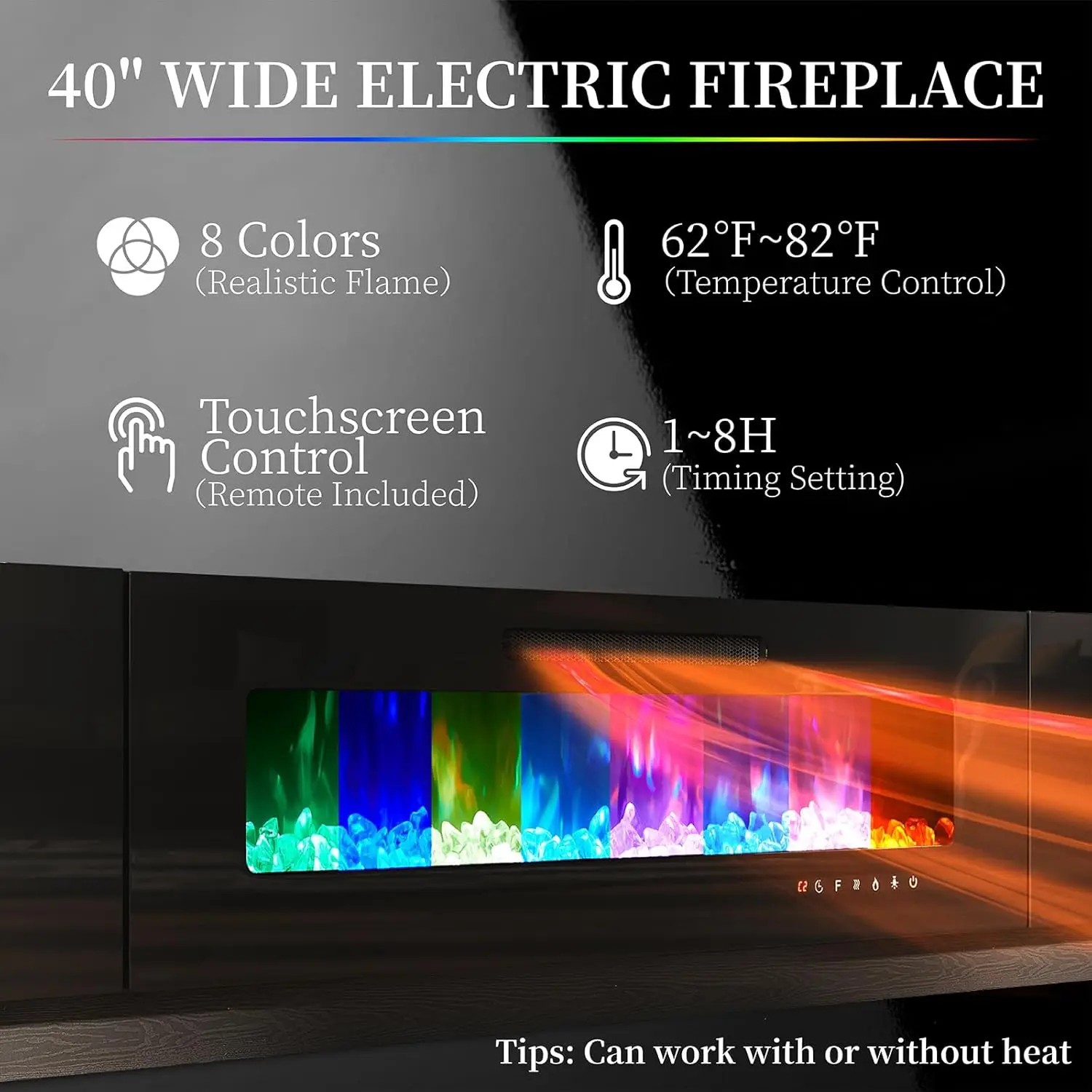 Lareira TV Stand com luzes LED, moderno alto brilho lareira, centro de entretenimento, 40 polegadas, 80 polegadas