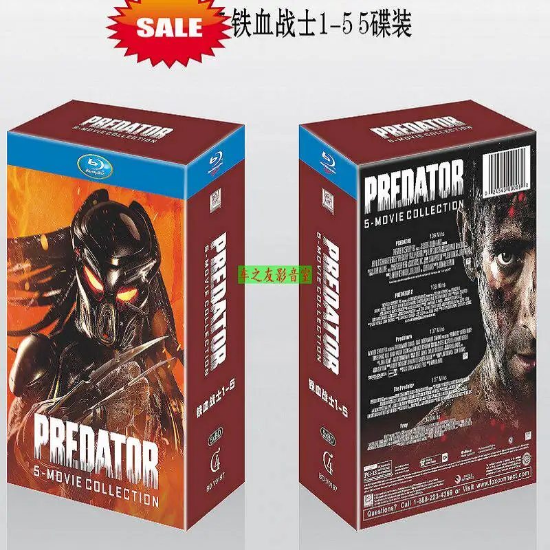 

Blu-ray Disc Set for Predator 1-5 Sci-Fi Movies HD DVD Box Set Bilingual Chinese and English Collectible