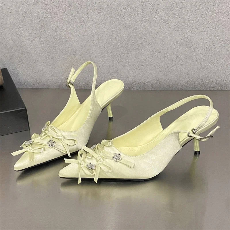 

Eilyken Fashion Crystal Bowknot Pointed Toe Women Pumps Elegant Stripper Buckle Strap Thin Heels Party Shoes Sandalias De Mujer