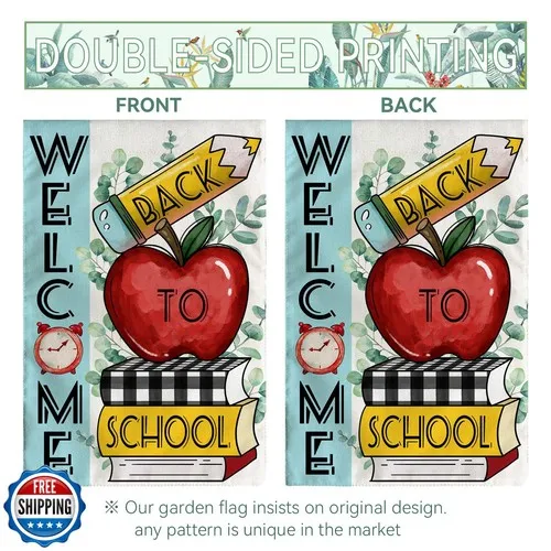 Cryfox バック トゥ スクール ガーデン フラッグ アップル バーラップ 12 x 18 両面 JJE