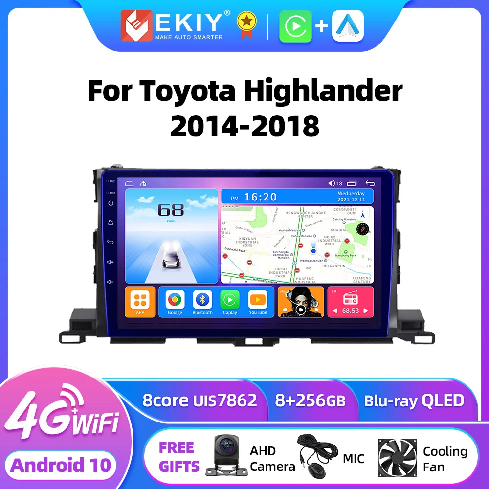 

Автомагнитола EKIY T7 на Android для Toyota Highlander 2014-2018, мультимедийный видеоплеер Carplay, стерео DVD-навигация, типоразмер 2DIN