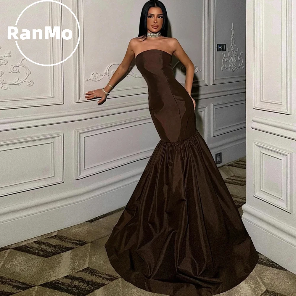 

Индивидуальные длинные коричневые атласные вечерние платья Ranmo без рукавов, фасон «русалка», без бретелек, длиной в пол, для выпускного вечера
