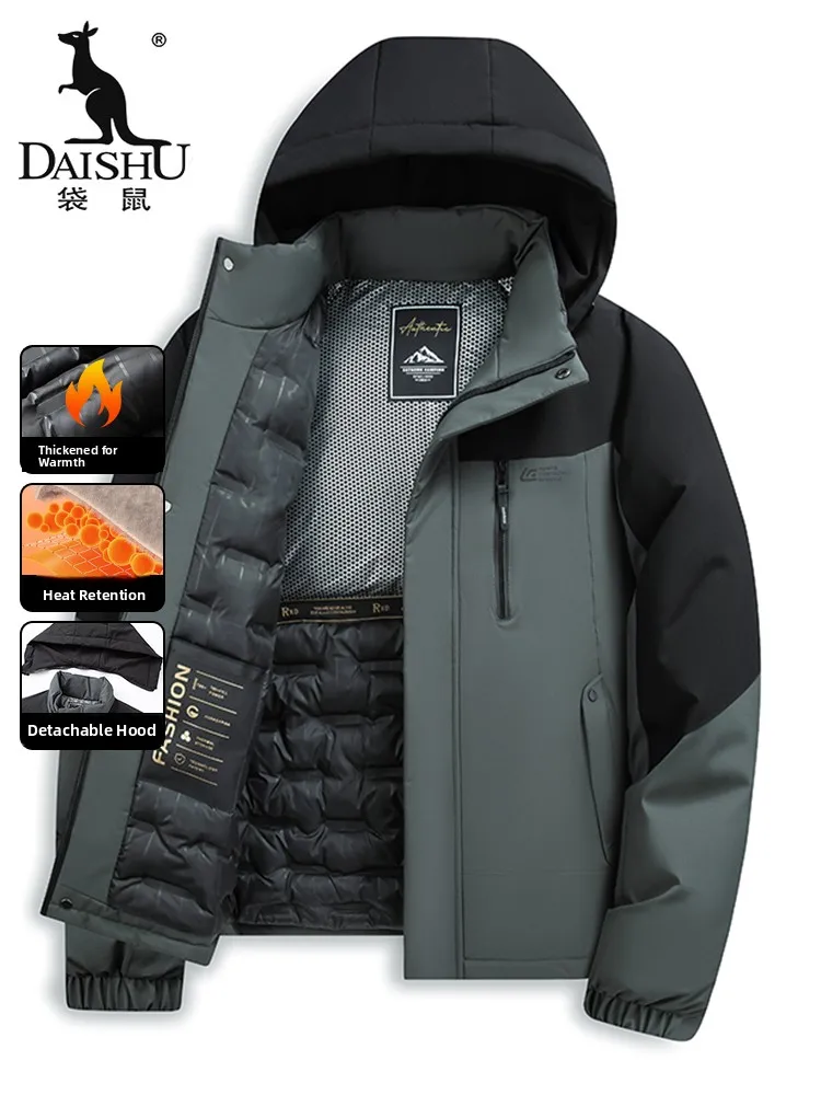 

Мужская зимняя теплая хлопковая куртка-худи Kangaroo: повседневная городская модная верхняя одежда больших размеров