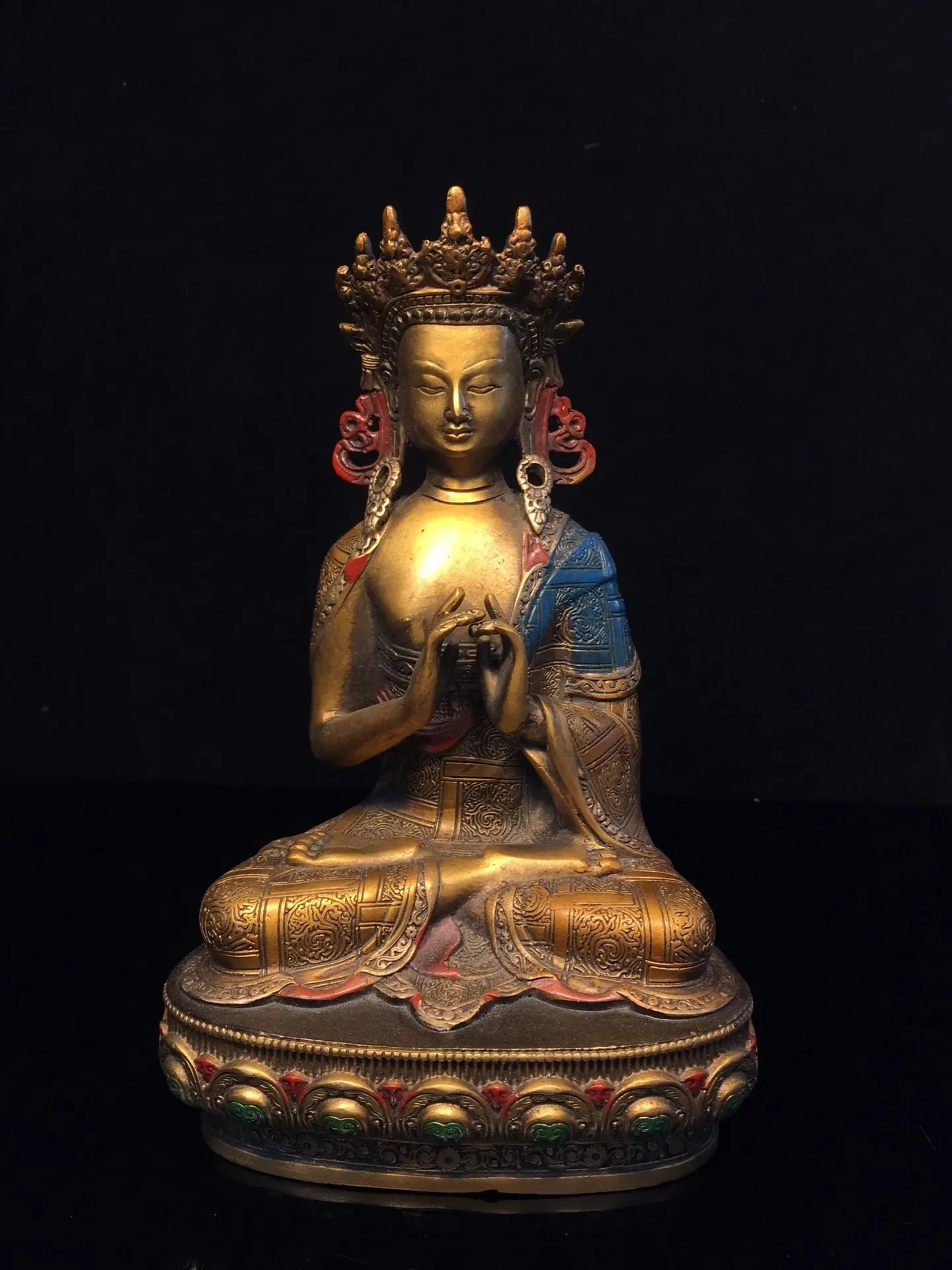 

21cm Nepalese Tibetan Tantra Pure Copper Hat Crown Shakyamuni Buddha Statue Enlightenment Buddha Tathagata Buddha Ornament