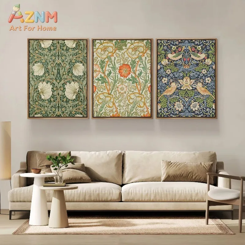 William Morris Vintage Botanical Canvas Wall Art Antique Floral Bird Pattern Wall Print Classic Gallery Living Room Decor Poster