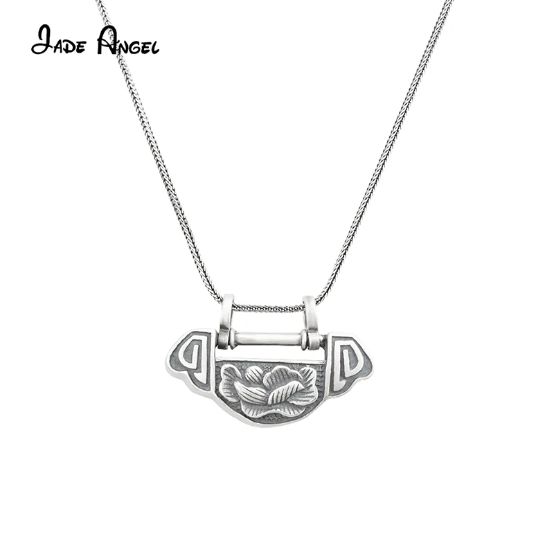 Jade Angel Authentic 925 Sterling Sliver Necklaces for Women Men Vintage Patterned Lock Pendants Elegant Fine Jewelry for Party