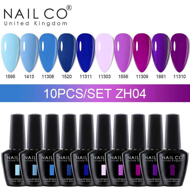 NAILCO 15 مللي 10 قطعة/المجموعة الأزرق الألوان هلام مسمار البولندية UV هلام طلاء الأظافر الأرجواني مسمار Lakiery Esmalte قاعدة علوية مسمار الفن تصميم Vernis #1