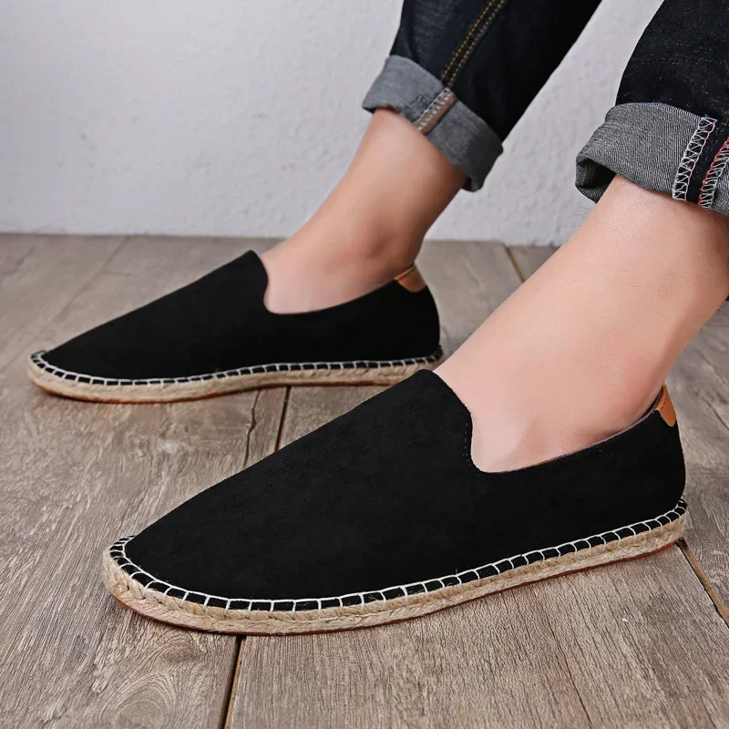 Breathable Comfortable Loafers Outdoor Casual Shoes Convenient Slip-on Hand Sewn Thread Linen Sole Shoes Straw Woven Canvas Shoe