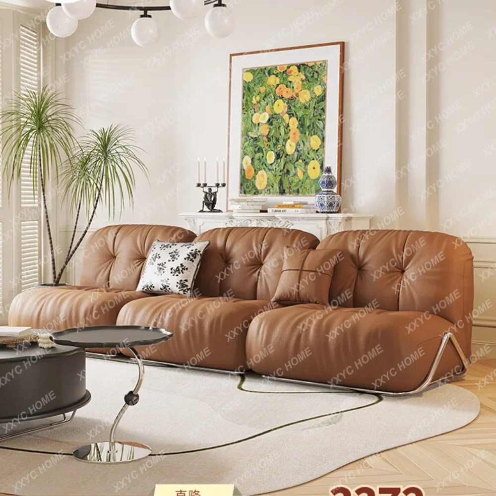 French Retro Leather Sofa Large and Small Apartment Type Living Room Home High-End Module living room furniture